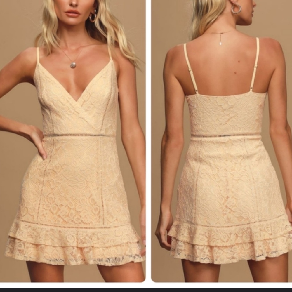 Lulu's Sweet Like Candy Beige Lace Dress